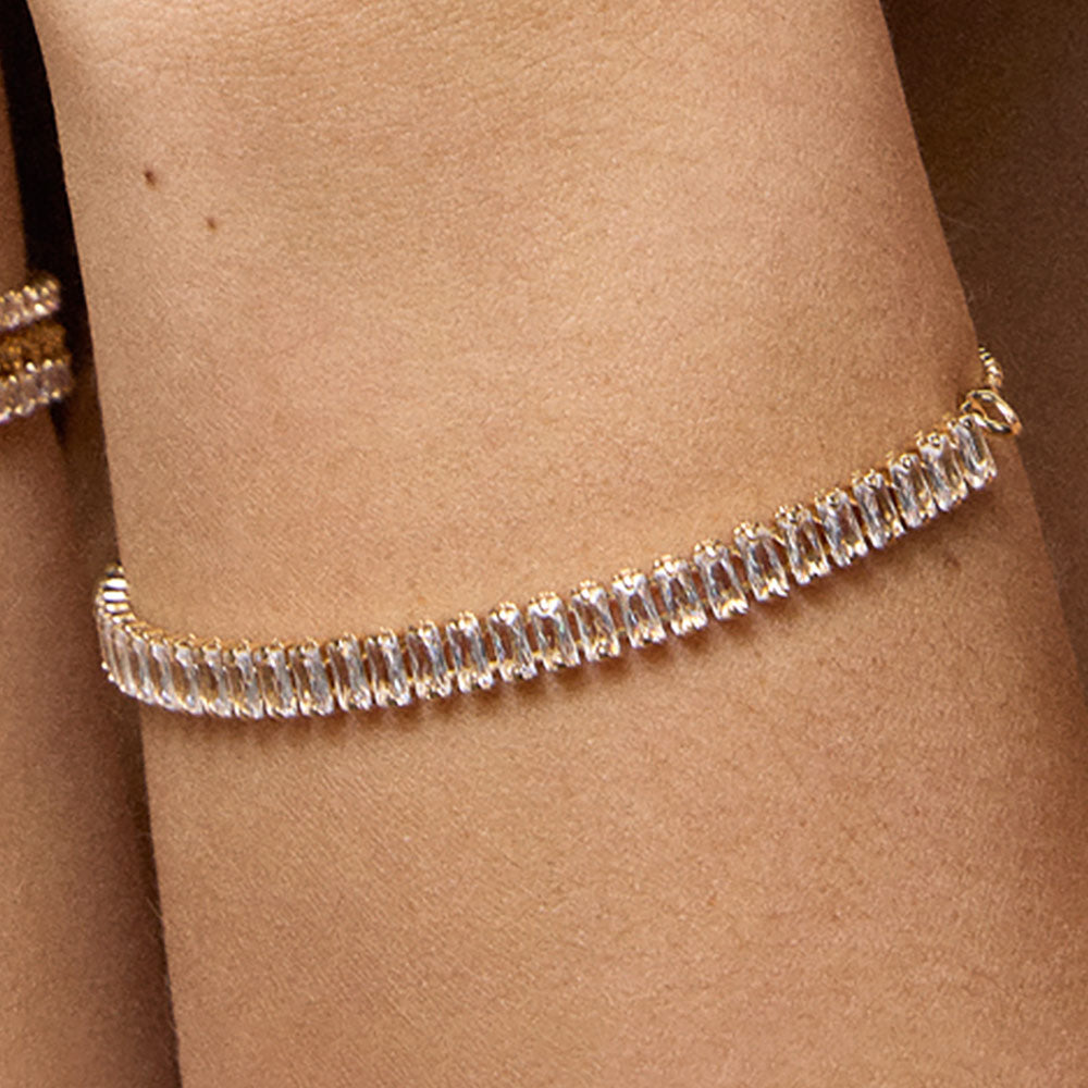 Madeline Love Gold 18K Gold Filled CZ Baguette Stone Cluster Link Adjustable Cinch Pull Tie Bracelet - Bracelets