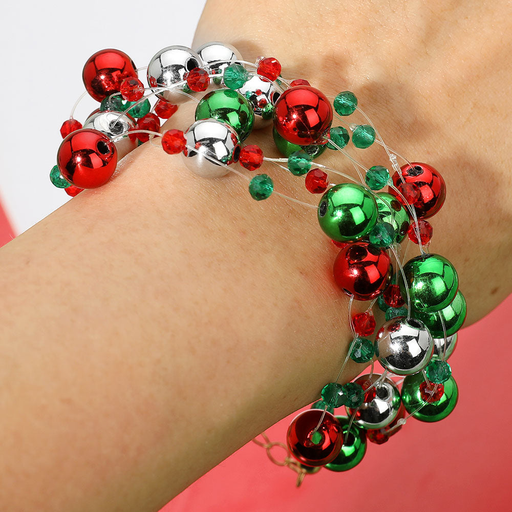 Gold Multi, Christmas Bauble Cluster Beaded Bracelet