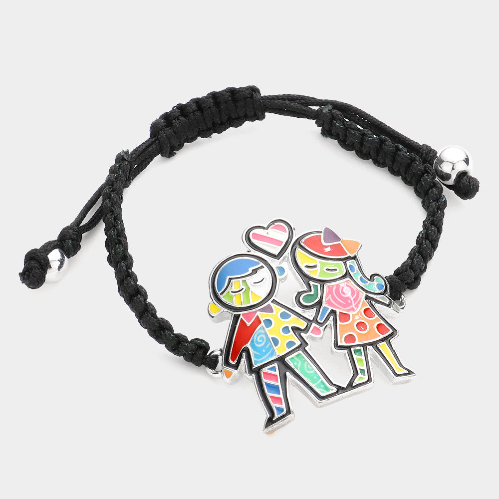 Madeline Love Multi Enamel Couple Charm Adjustable Cinch Pull Tie Bracelet - Bracelets
