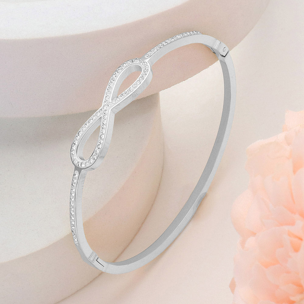 Madeline Love Silver Stainless Steel Stone Paved Infinity Pointed Hinged Bangle Bracelet - Bracelets