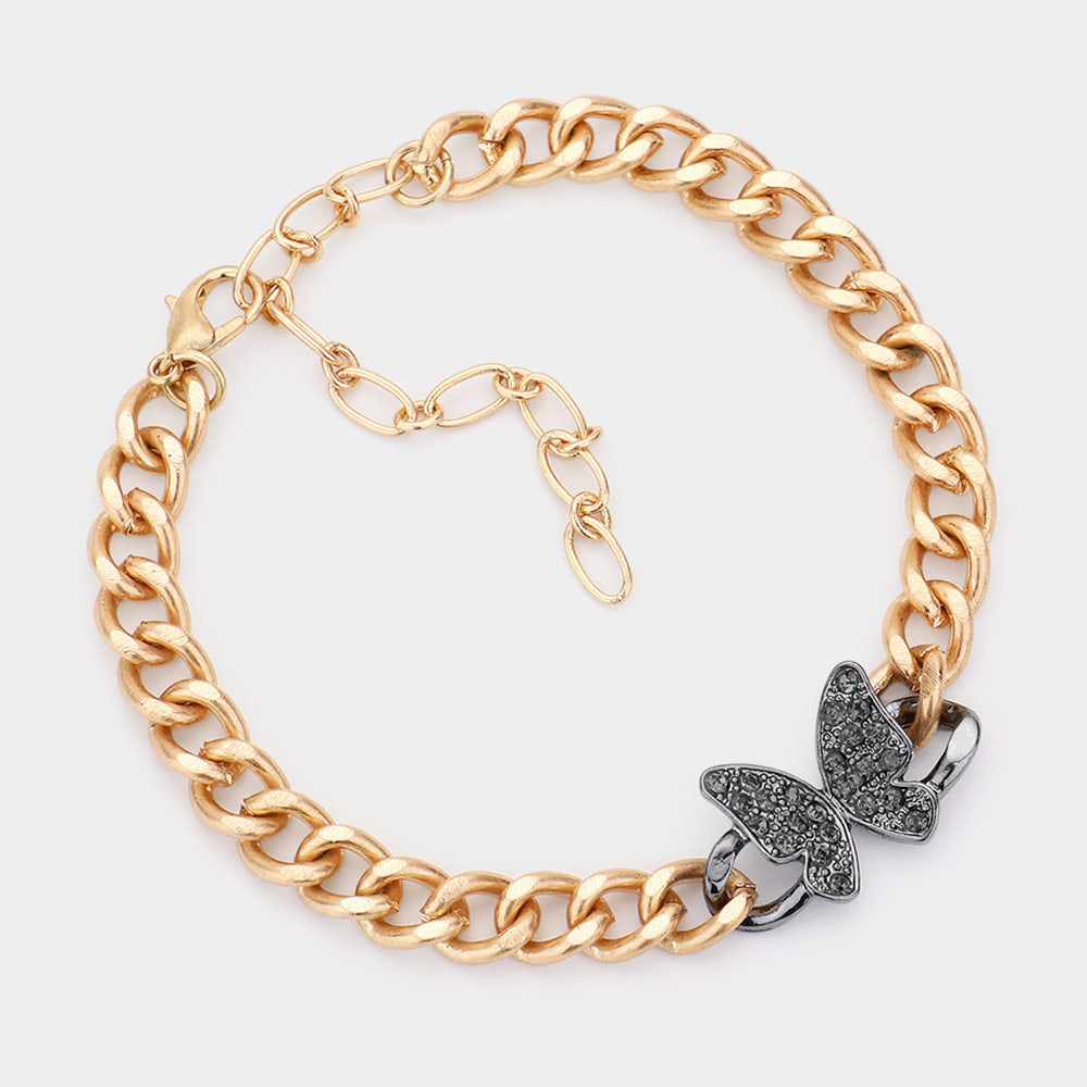 Madeline Love Hematite Rhinestone Embellished Butterfly Accented Bracelet