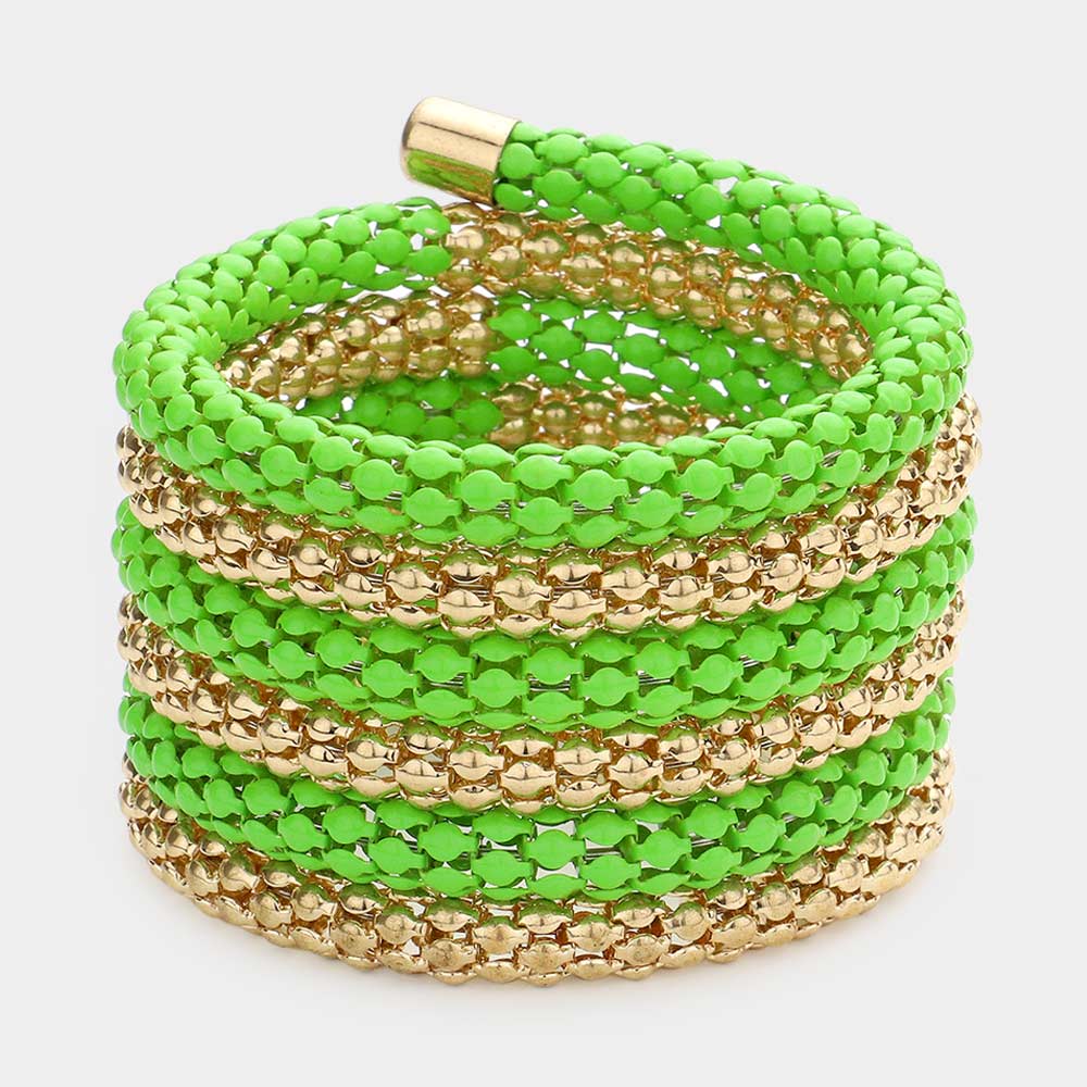 Madeline Love Green Metal Mesh Tube Coil Bracelet - Bracelets