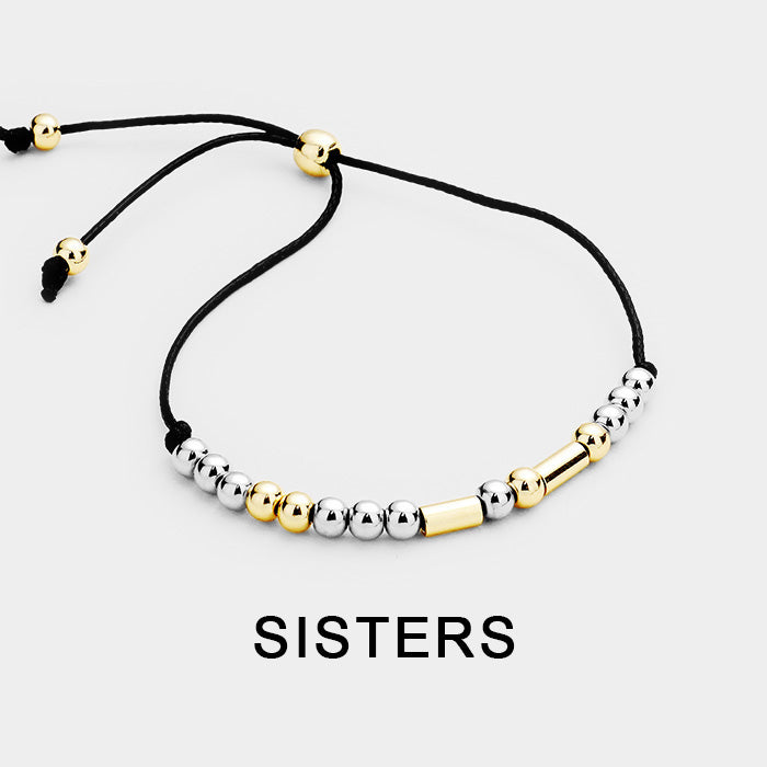 Madeline Love Black SISTERS Morse Code Cinch Bracelet - Bracelets