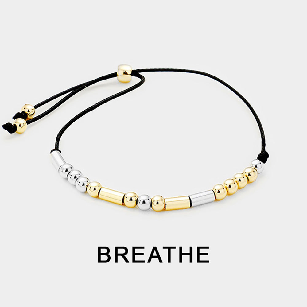 Madeline Love Black, Two Tone BREATHE Message Morse Code Adjustable Cinch Pull Tie Bracelet - Bracelets