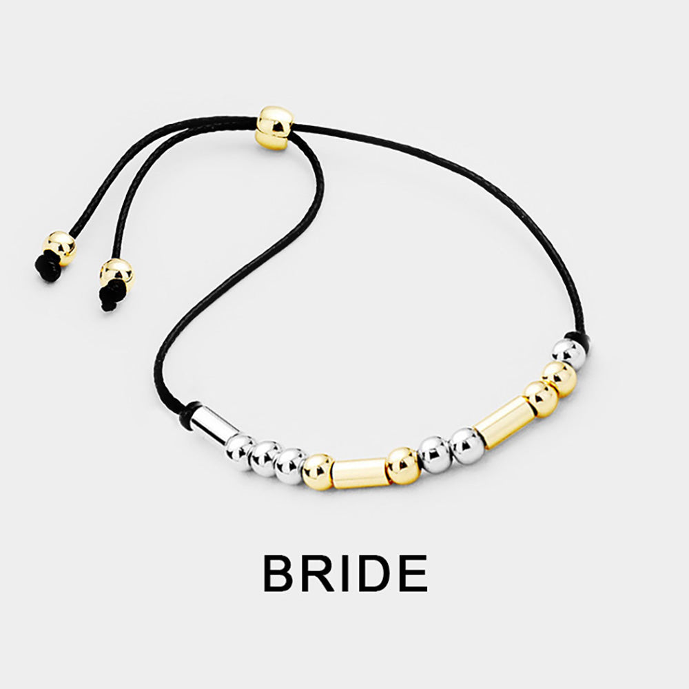 Madeline Love Black, Two Tone BRIDE Message Morse Code Adjustable Cinch Pull Tie Bracelet - Bracelets