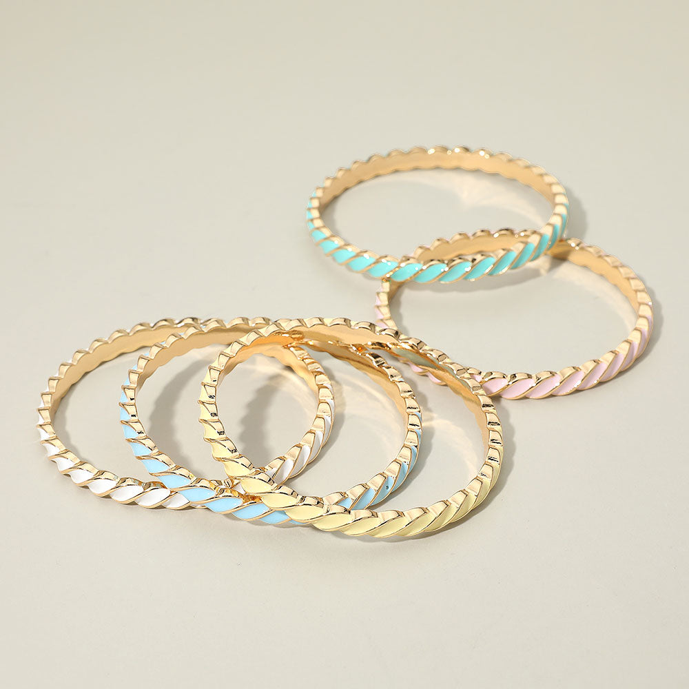 Madeline Love Gold, White Enamel Inlay Twisted Hinged Bangle Bracelet - Bracelets - extra