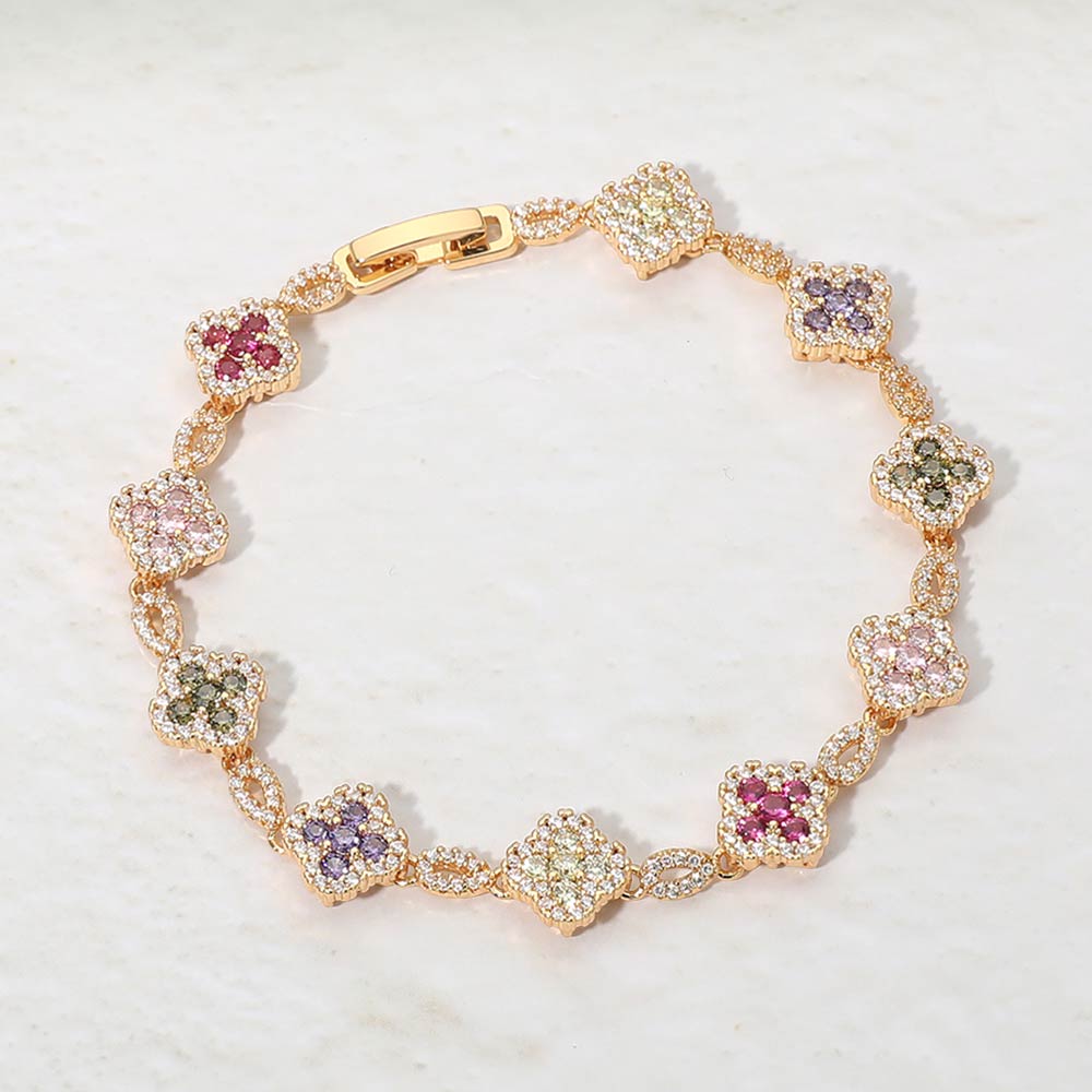Madeline Love Multi 14K Gold Plated CZ Pave Quatrefoil Link Bracelet