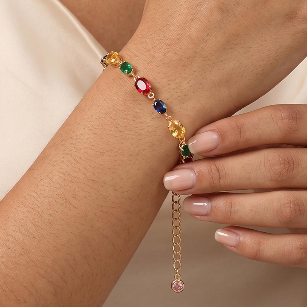 Madeline Love Multi Stainless Steel Mixed Shape Multicolor Gem Link Bracelet