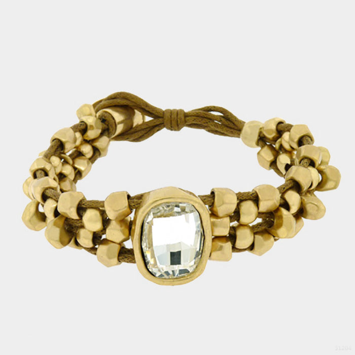 Madeline Love Brown, Matte gold Crystal Accented Abstract Metal Bead Bracelet - Bracelets