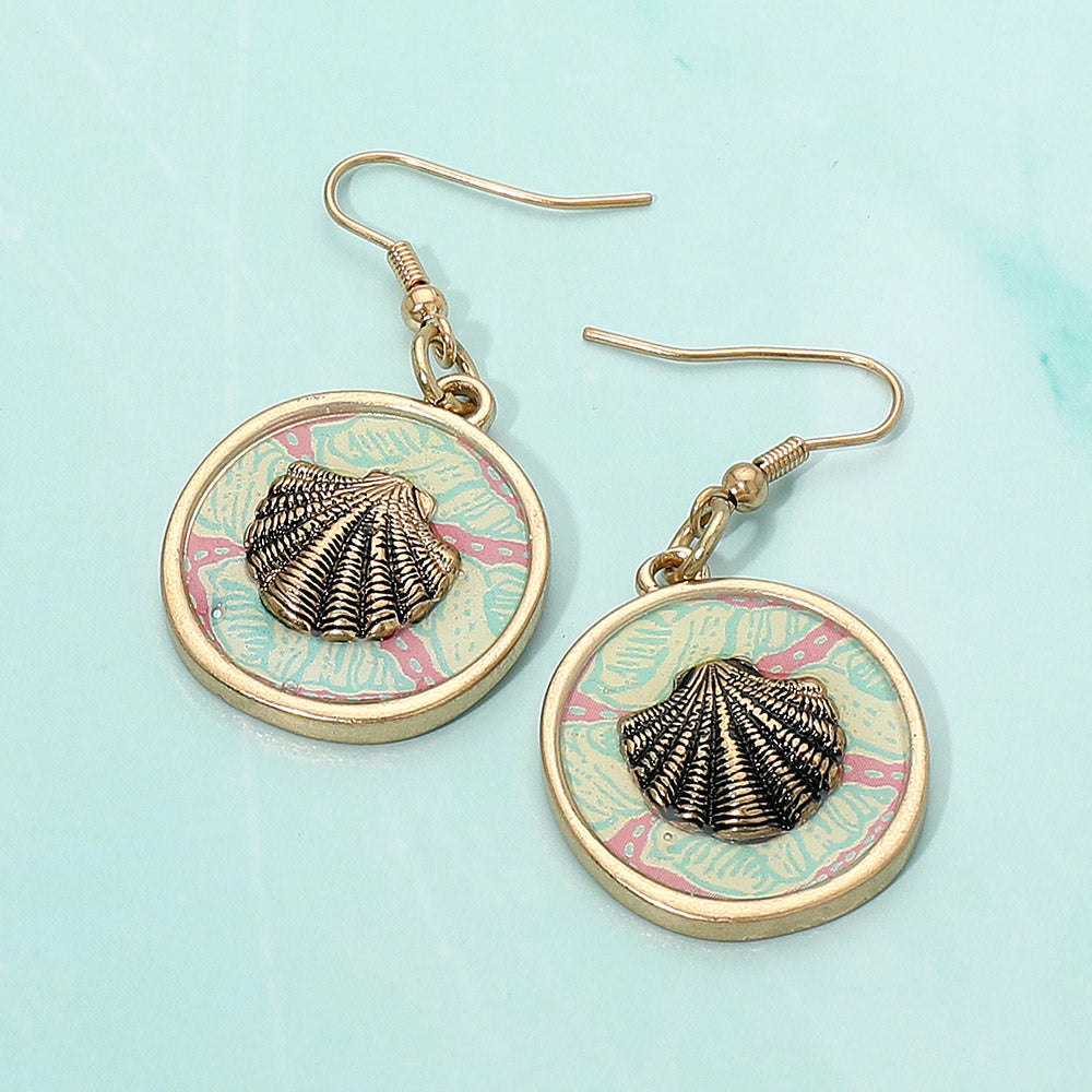 Madeline Love Worn Gold Patterned Shell Accented Dangle Earrings