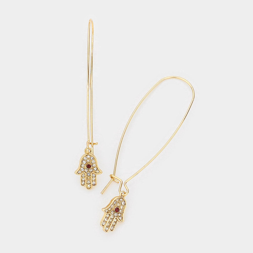 Madeline Love Clear, Gold, Siam Hamsa Hand Drop Thread Earrings
