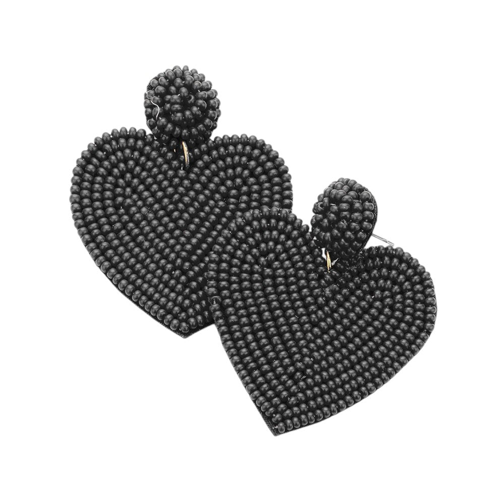 Black Gold Seed Beaded Heart Drop Earrings. Look like the ultimate fashionista with these Earrings! Add something special to your outfit this Valentine! Special It will be your new favorite accessory. Perfect Birthday Gift, Mother's Day Gift, Anniversary Gift, Graduation Gift, Prom Jewelry, Valentine's Day Gift, Thank you Gift.