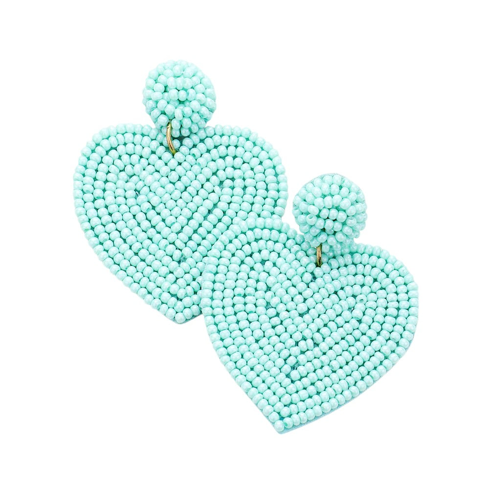 Mint Gold Seed Beaded Heart Drop Earrings. Look like the ultimate fashionista with these Earrings! Add something special to your outfit this Valentine! Special It will be your new favorite accessory. Perfect Birthday Gift, Mother's Day Gift, Anniversary Gift, Graduation Gift, Prom Jewelry, Valentine's Day Gift, Thank you Gift.