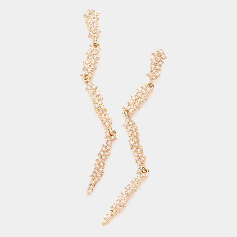 Madeline Love Cream Pearl Embellished Abstract Metal Link Dangle Earrings