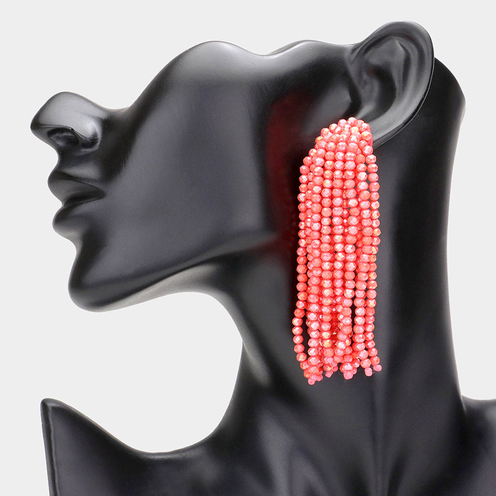 Madeline Love Orange Faceted Beaded Tassel Dangle Earrings