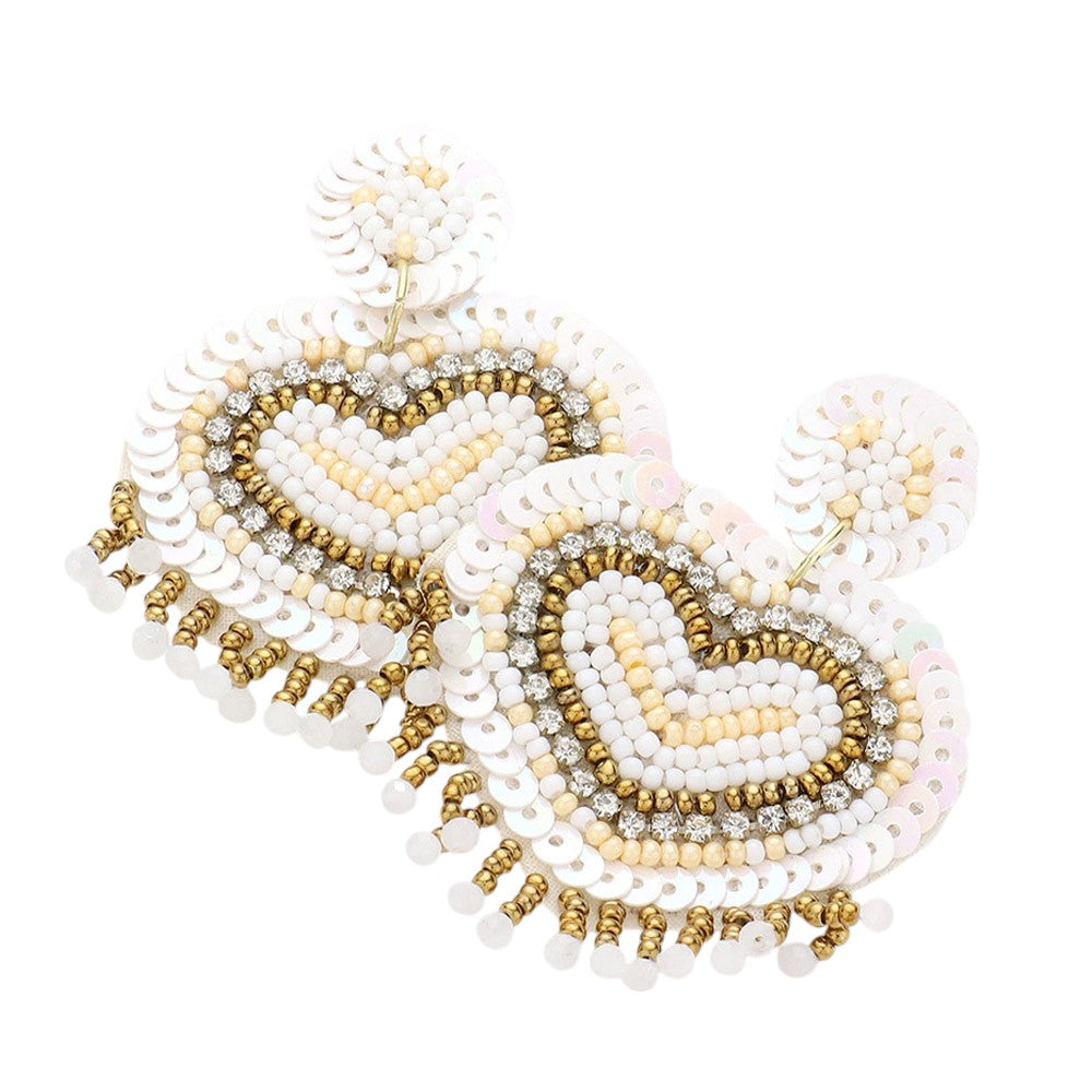 Felt Back Seed Bead Sequin Heart Earrings, beautifully handcrafted design adds a gorgeous glow to any outfit. Fun jewelry that fits your lifestyle! Birthday Gift, Anniversary Gift, Mother's Day Gift, Christmas Gift, Valentines Day Gift, Regalo Cumpleanos, Regalo Navidad, Regalo Dia del Amor, Thank you Gift