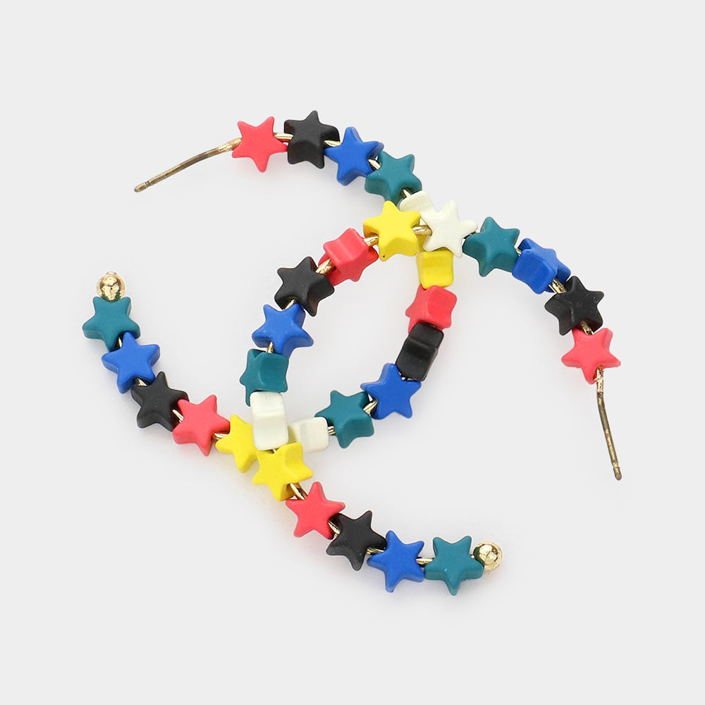 Madeline Love Multi, Yellow Colorful Star Hoop Earrings