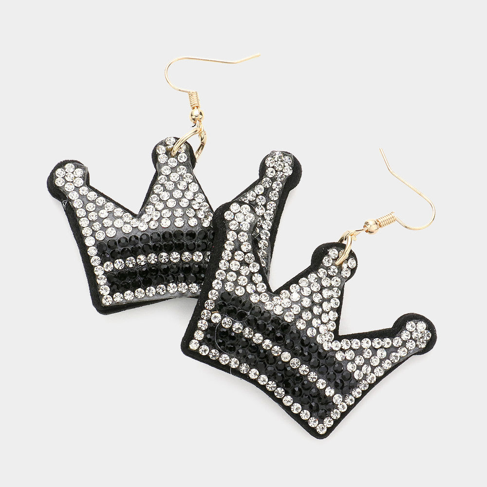Madeline Love Black, Gold Felt Back Bling Crown Dangle Earrings