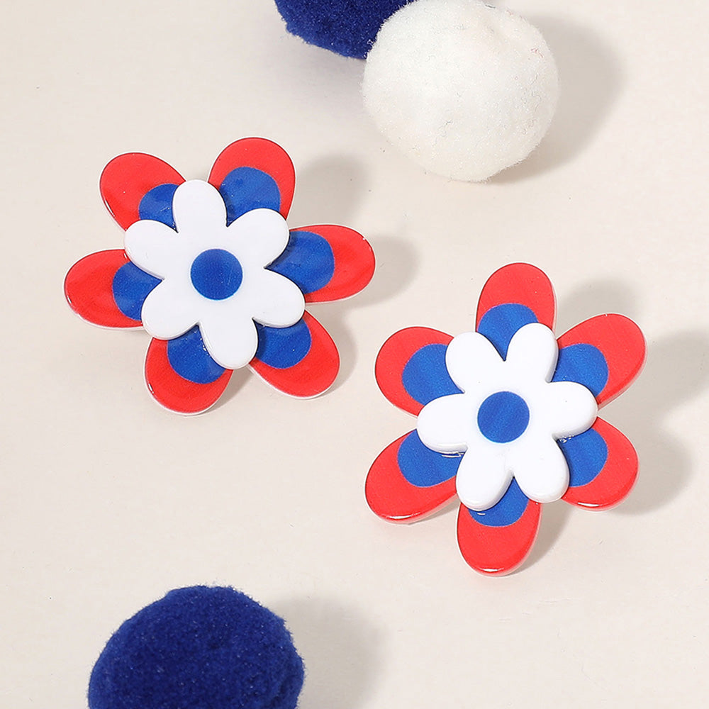 Madeline Love Multi American USA Flag Colored Resin Flower Earrings