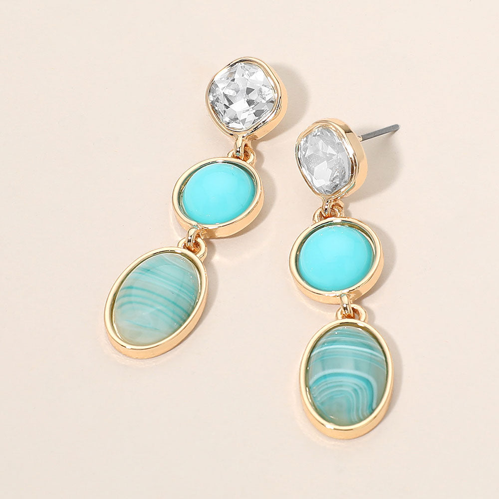 Madeline Love Turquoise Triple Stone Bezel Link Drop Earrings