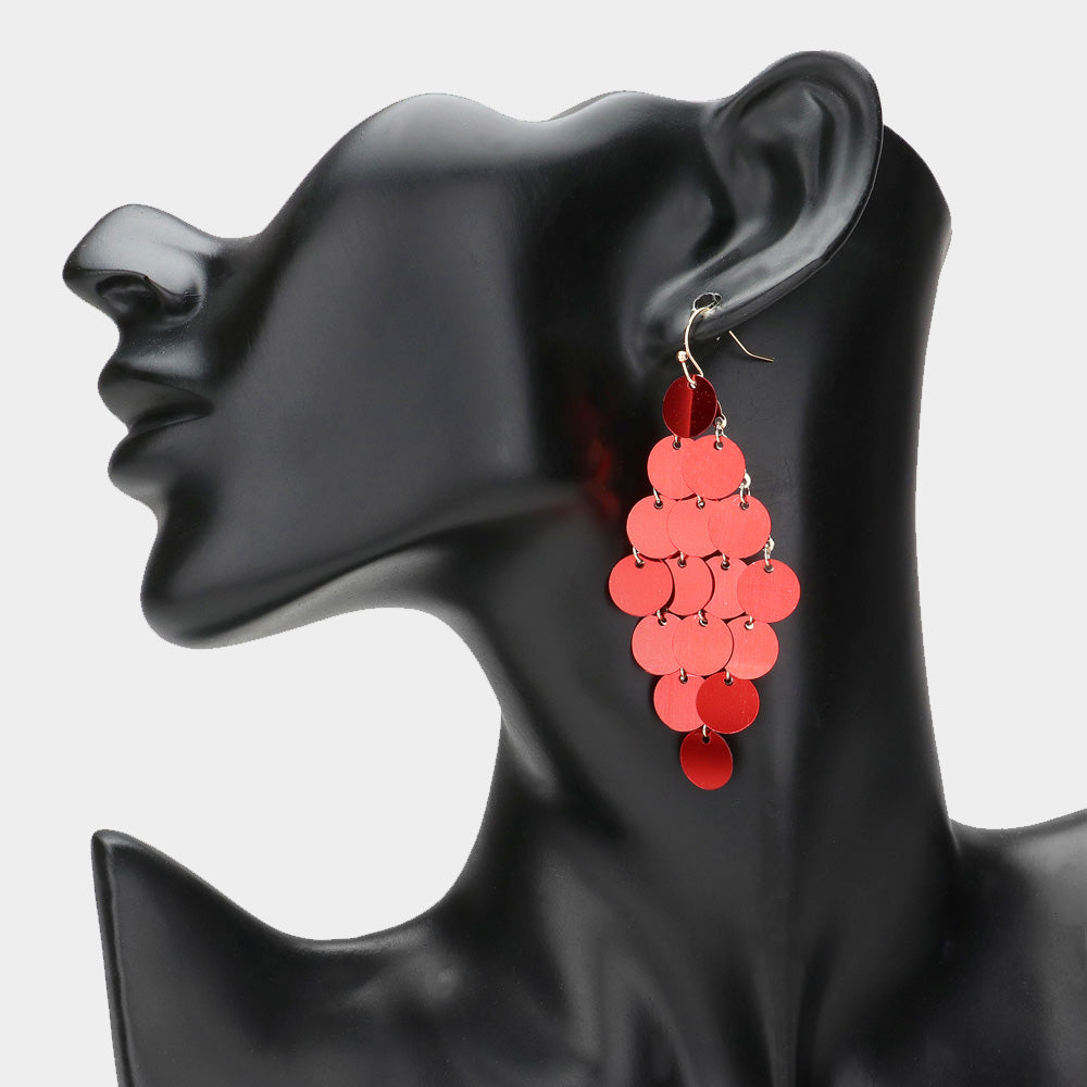 Madeline Love Red Sequin Chandelier Dangle Earrings