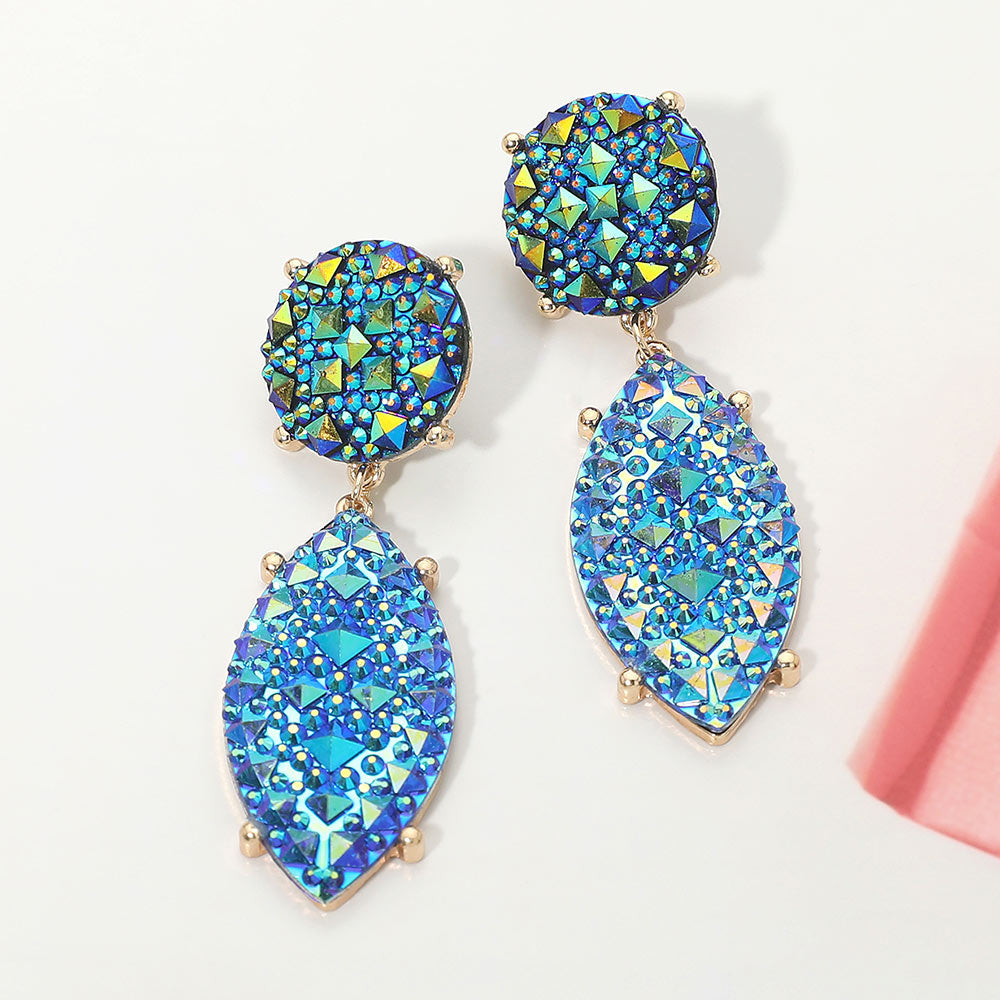 Madeline Love Blue Rhinestone Stud Embellished Marquise Drop Earrings