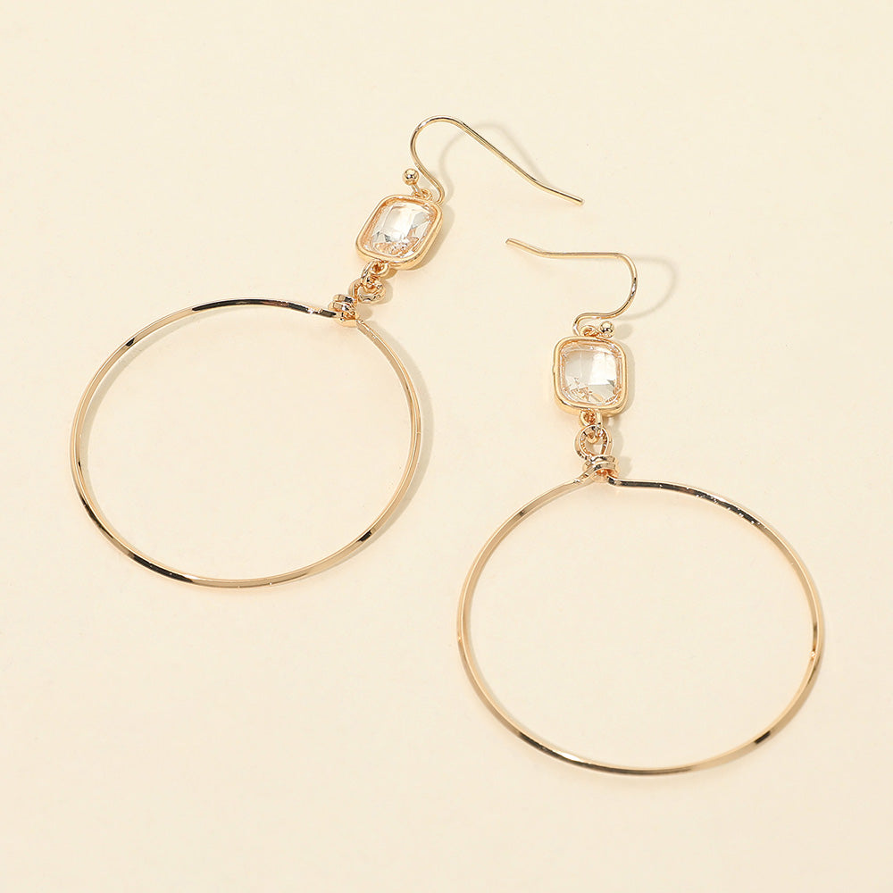 Madeline Love Clear Faceted Square Stone Accent Hoop Drop Dangle Earrings