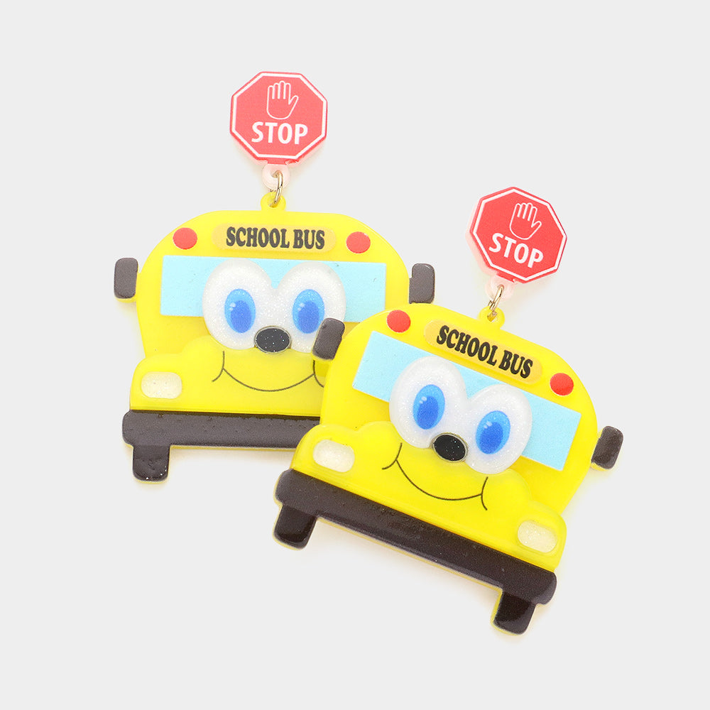 Madeline Love Yellow Stop Sign School Bus Link Dangle Earrings