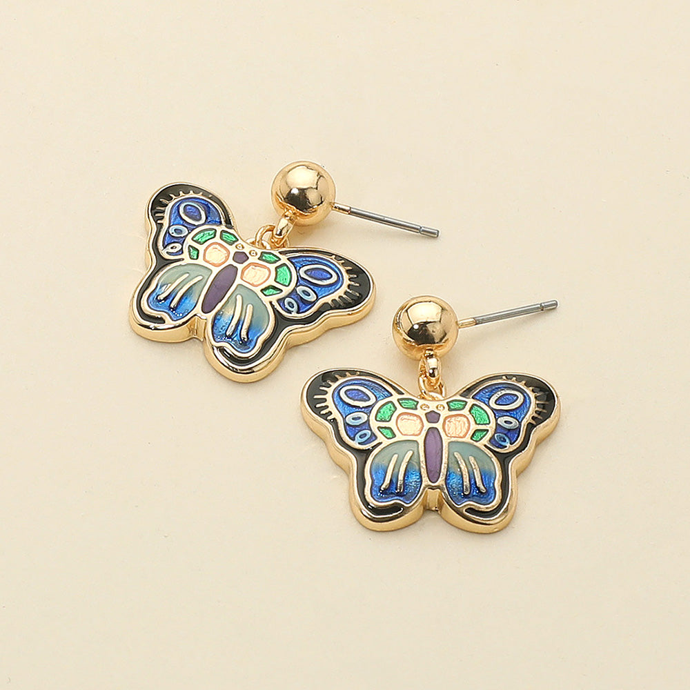 Madeline Love Black, Gold Enamel Butterfly Detailed Dangle Earrings