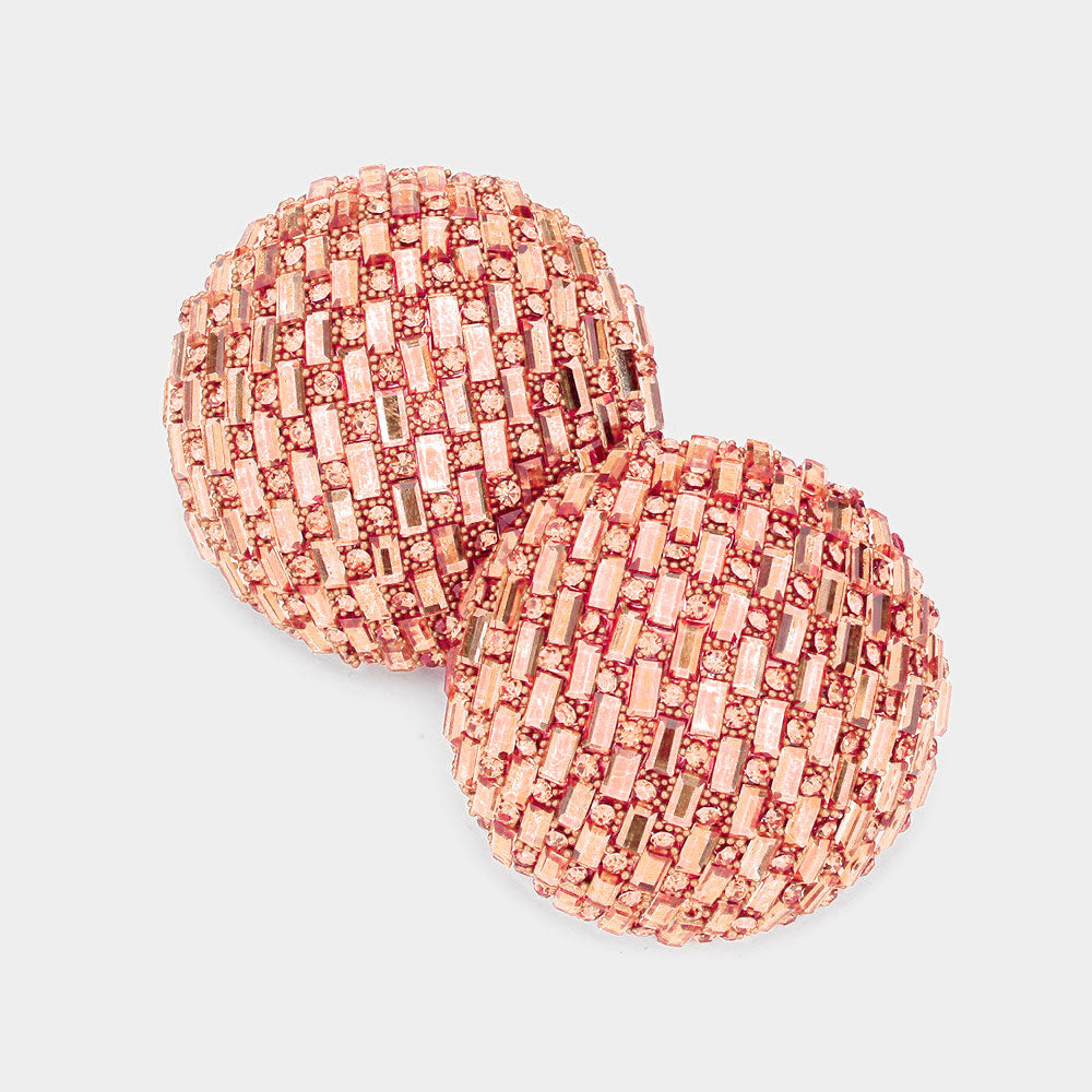 Madeline Love Peach Rectangle Round Stone Cluster Dome Earrings