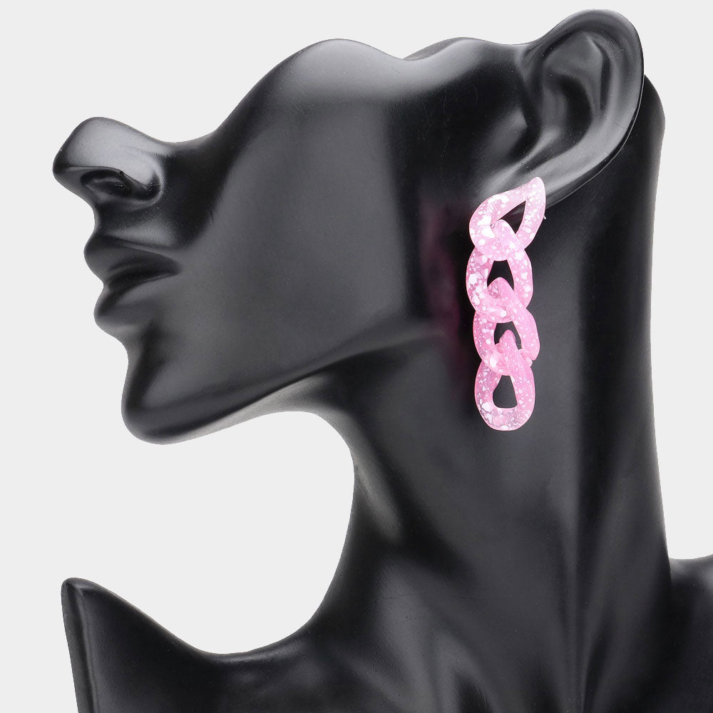 Madeline Love Pink Paint Splash Resin Link Dangle Earrings