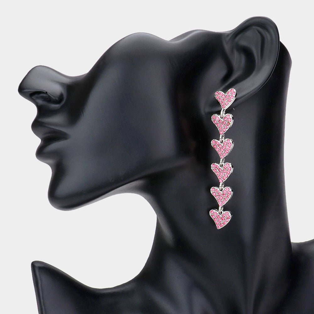 Rhinestone Embellished Heart Link Dangle Earrings