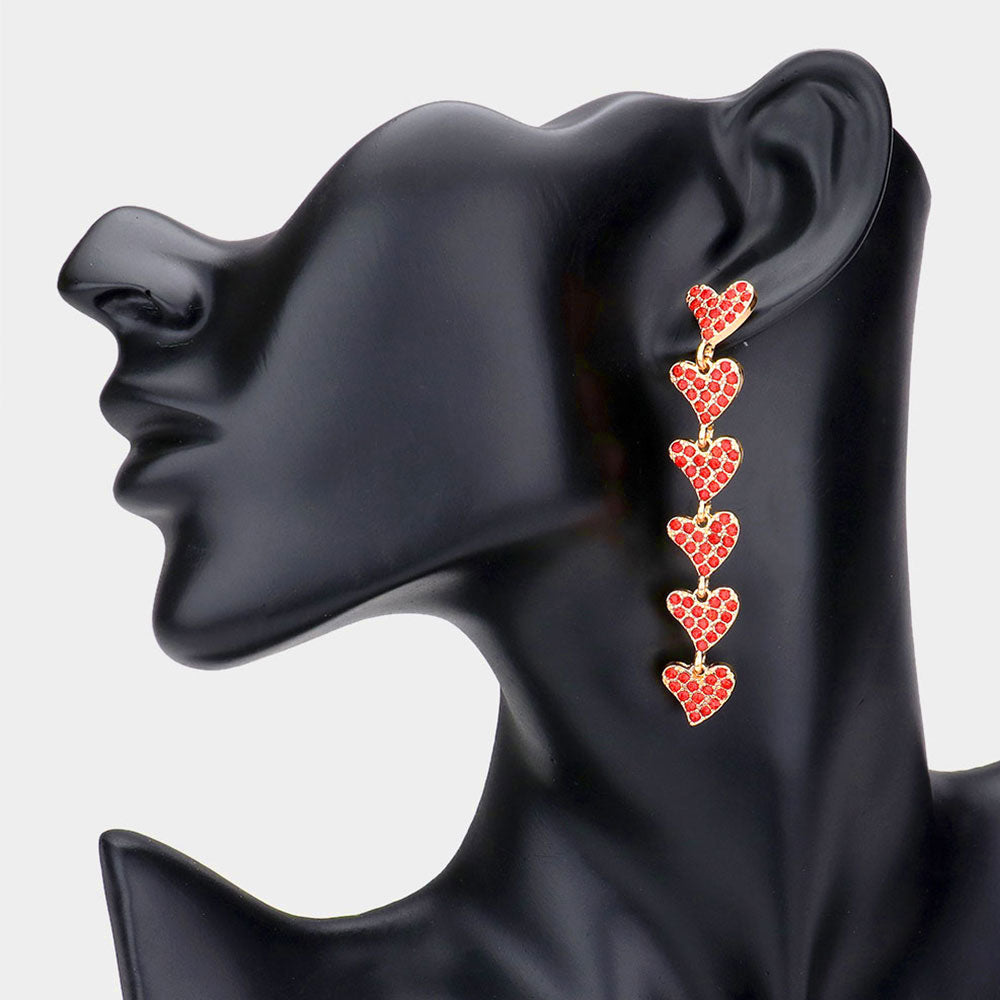 Rhinestone Embellished Heart Link Dangle Earrings
