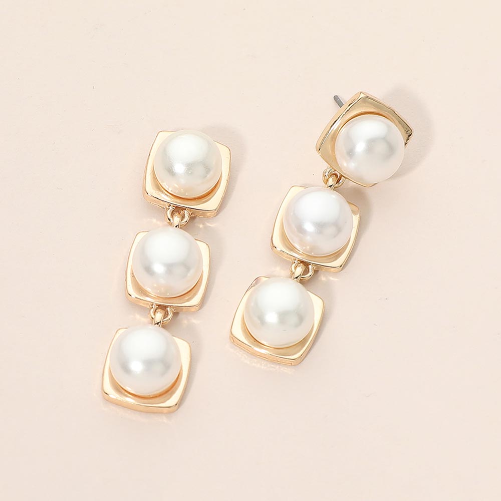 Madeline Love Cream Square Round Pearl Link Drop Earrings