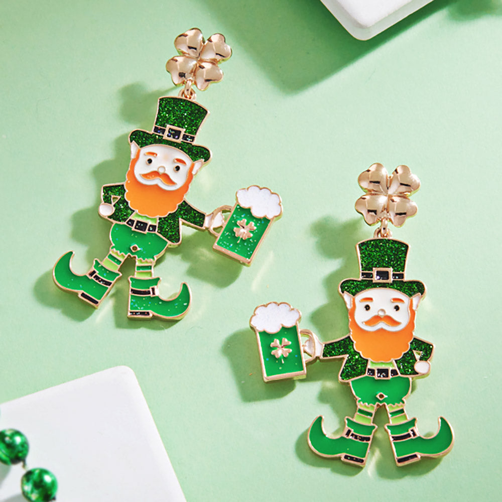 Madeline Love Green St Patricks Day Enamel Leprechaun Dangle Earrings
