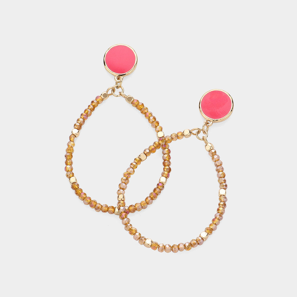Madeline Love Fuchsia, Gold Enamel Crystal Bead Dangle Earrings
