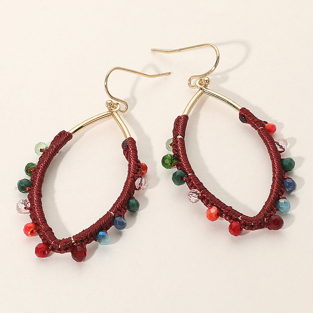 Madeline Love Dark, Gold, Multi Thread Wrapped Faceted Bead Trimmed Open Marquise Dangle Earrings