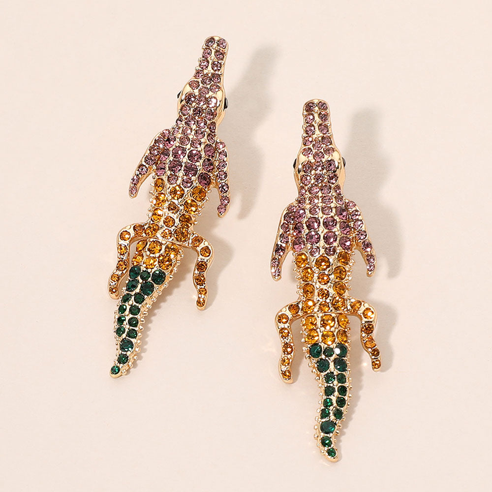 Madeline Love Multi, Purple Stone Paved Crocodile/Alligator Earrings