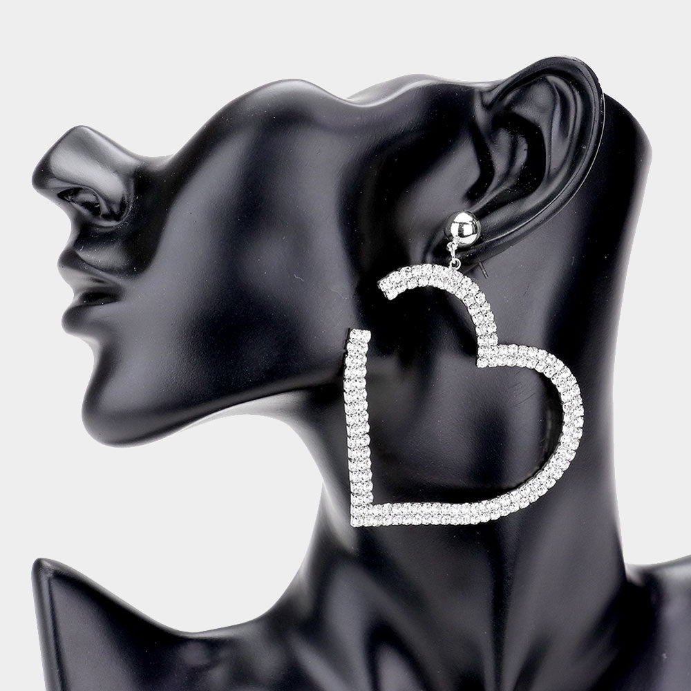 Madeline Love Rhodium Metal Ball Rhinestone Open Heart Dangle Earrings