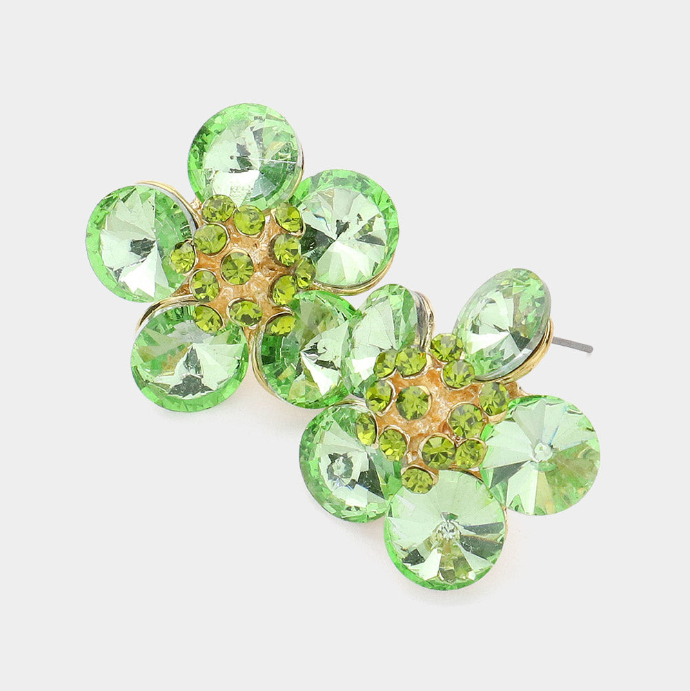 Madeline Love Olive Green Glass Stone Flower Earrings