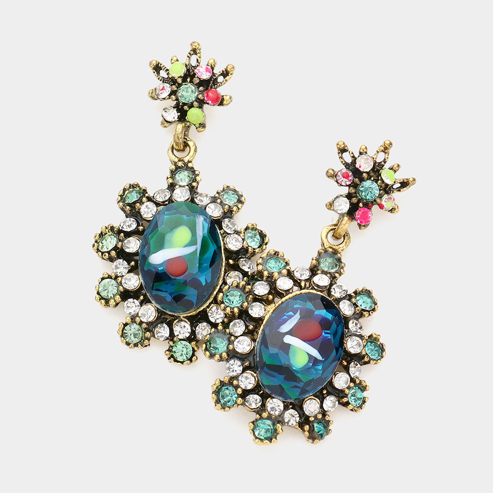 Madeline Love Blue Zircon Victorian Flower Sunburst Drop Earrings