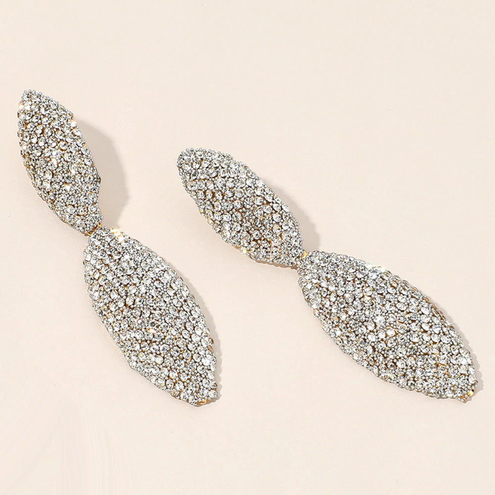Madeline Love Clear, Gold Sterling Silver Post Rhinestone Paved Marquise Dangle Earrings