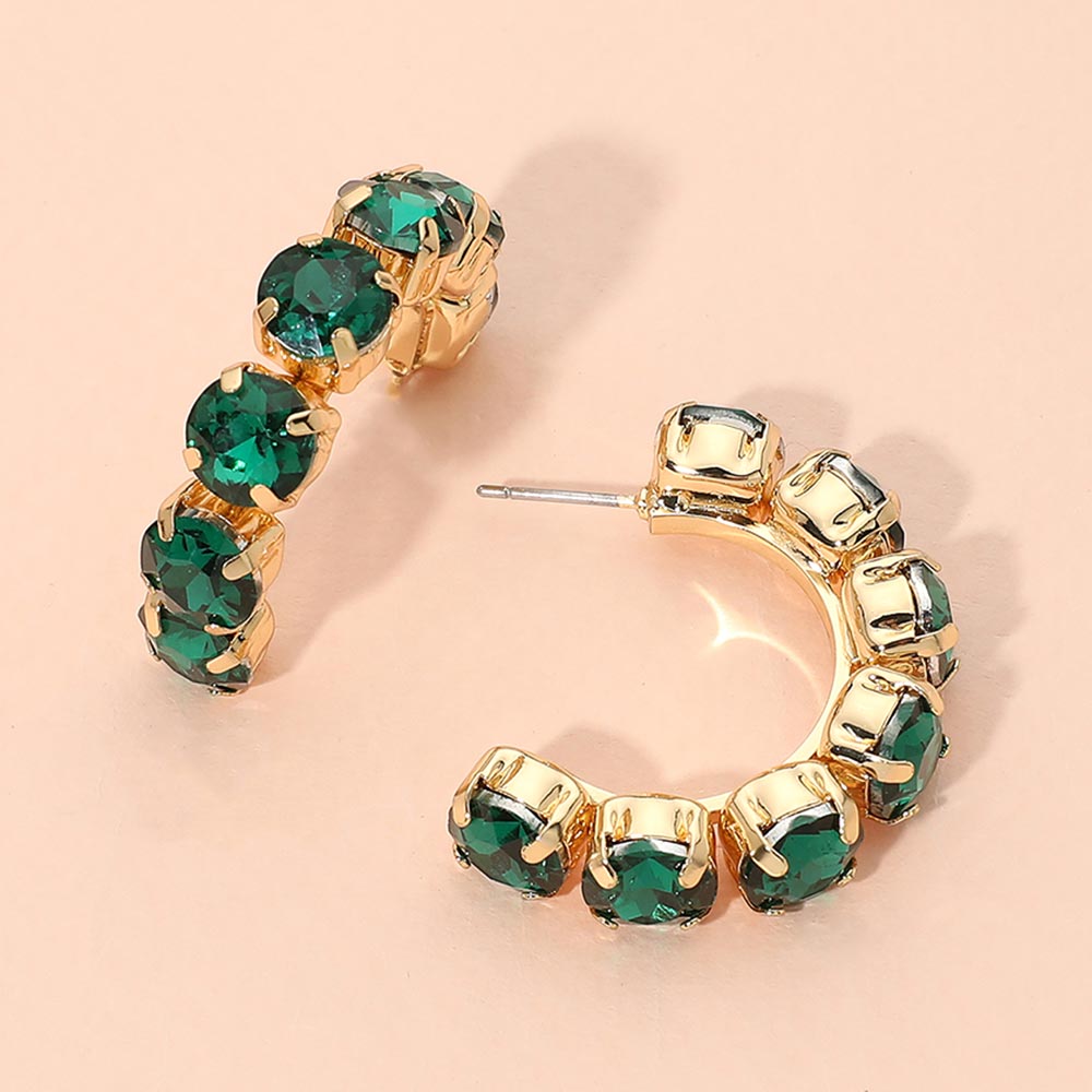 Madeline Love Emerald, Gold Faceted Round Stone Hoop Earrings