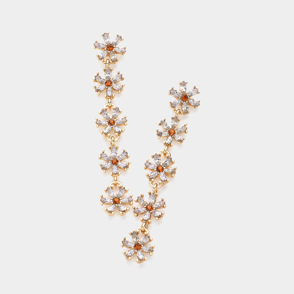 Madeline Love Clear, Gold Flower Stone Cluster Link Drop Down Earrings