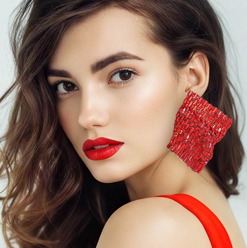Madeline Love Siam Bold Bling Studded Abstract Plate Earrings