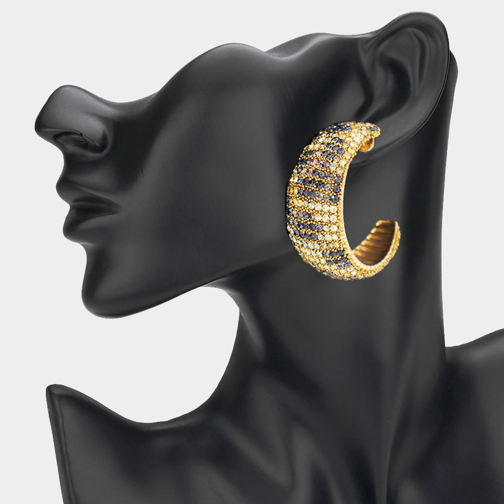 Madeline Love Leopard Leopard Bling Studded Chunky Hoop Earrings