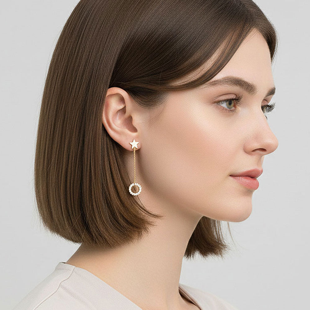 Madeline Love Clear, Gold Stone Paved Dainty Ring Chain Drop Earrings