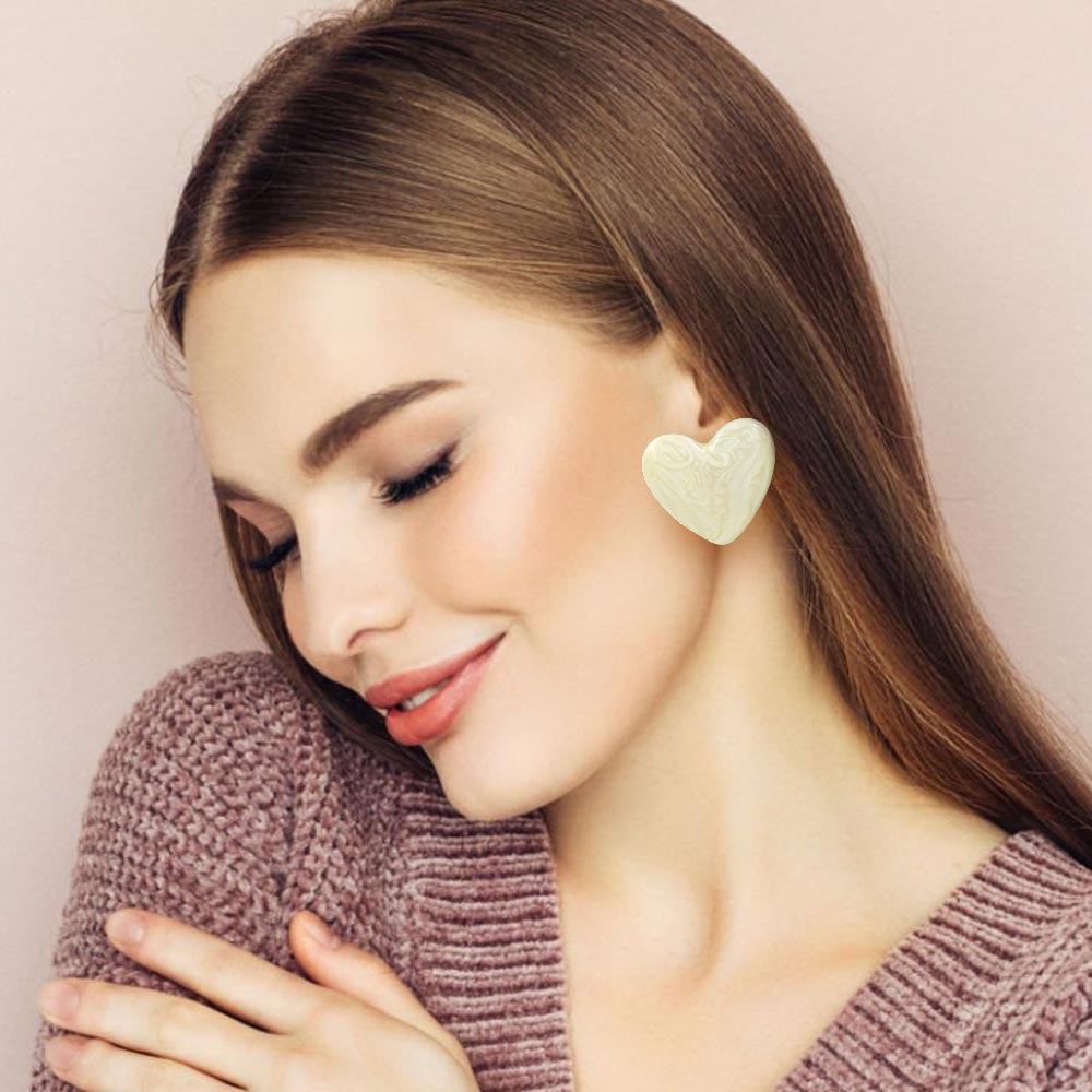 Madeline Love Ivory Marbled Resin Heart Earrings