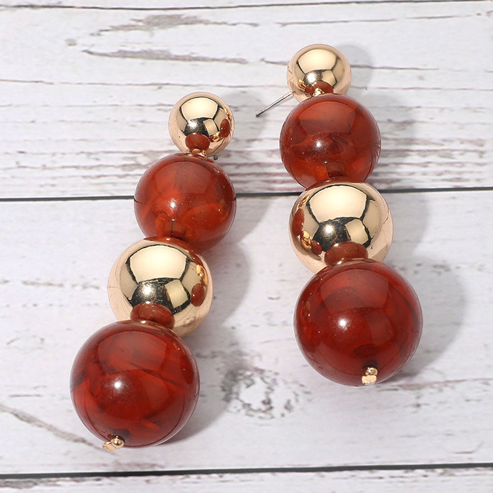 Madeline Love Brown, Gold Bold Dual Resin Metal Sphere Drop Earrings