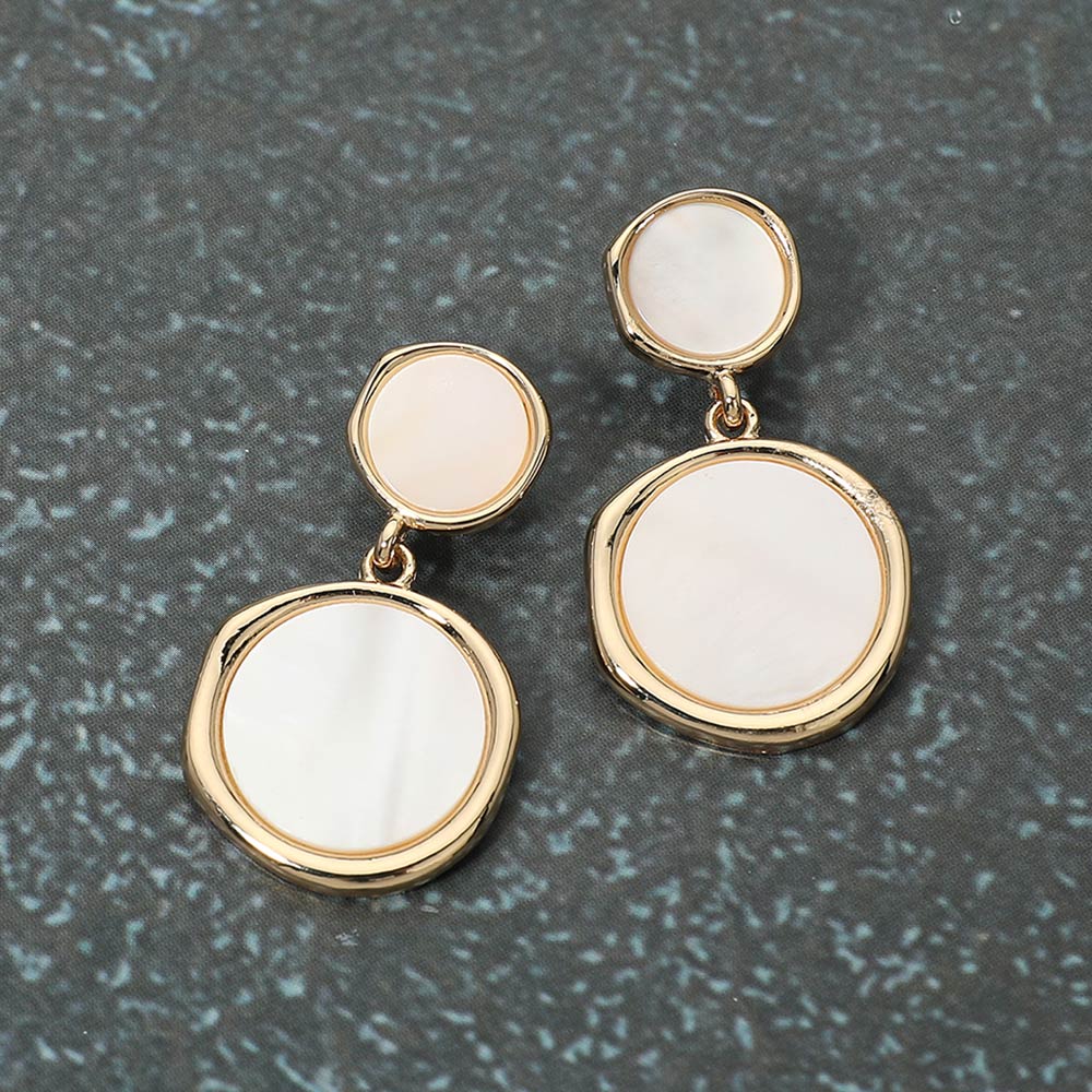 Madeline Love Gold, Mother of Pearl Double Disc Charm Drop Earrings